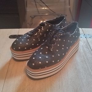 Zara Polka Dot Canvas Platform Creepers